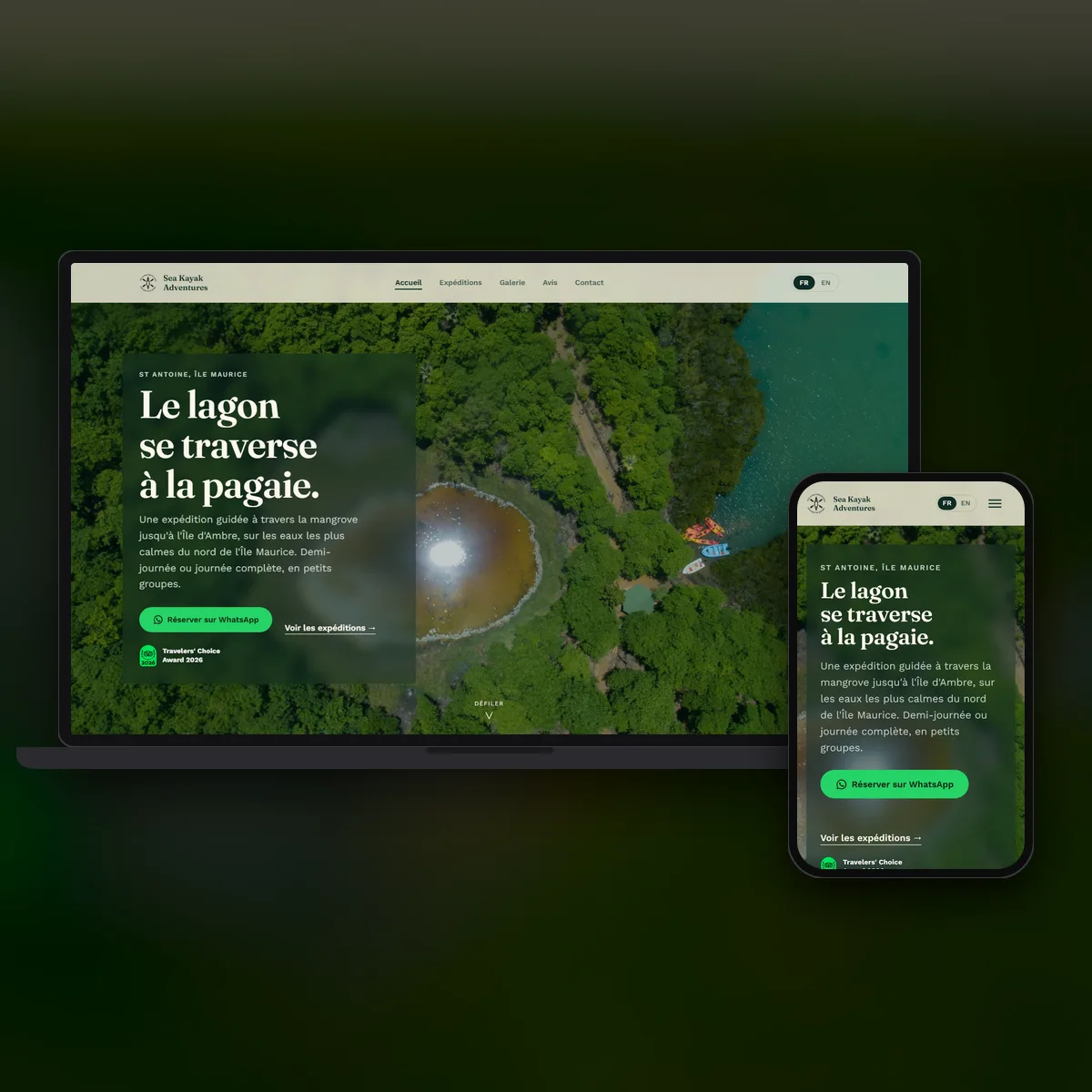 Le site de Sea Kayak Adventures sur ordinateur et sur mobile